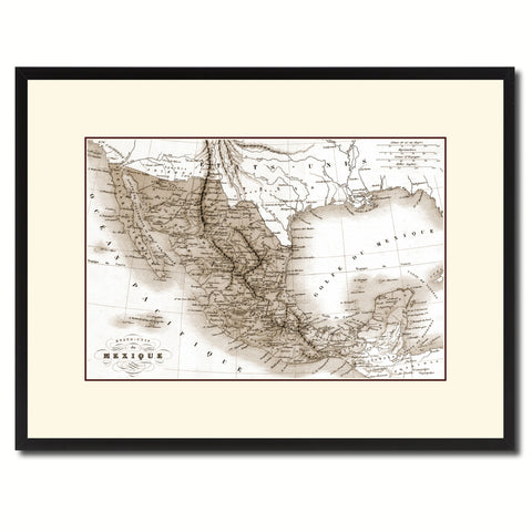 Mexico Vintage Sepia Map Canvas Print, Picture Frame Gifts Home Decor Wall Art Decoration