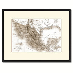 Mexico Vintage Sepia Map Canvas Print, Picture Frame Gifts Home Decor Wall Art Decoration