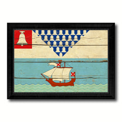 Belfast City Maine State Vintage Flag Canvas Print Black Picture Frame