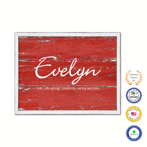 Evelyn Name Plate White Wash Wood Frame Canvas Print Boutique Cottage Decor Shabby Chic