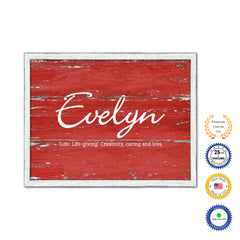 Evelyn Name Plate White Wash Wood Frame Canvas Print Boutique Cottage Decor Shabby Chic