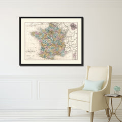 France Paris Vintage Antique Map Wall Art Home Decor Gift Ideas Canvas Print Custom Picture Frame