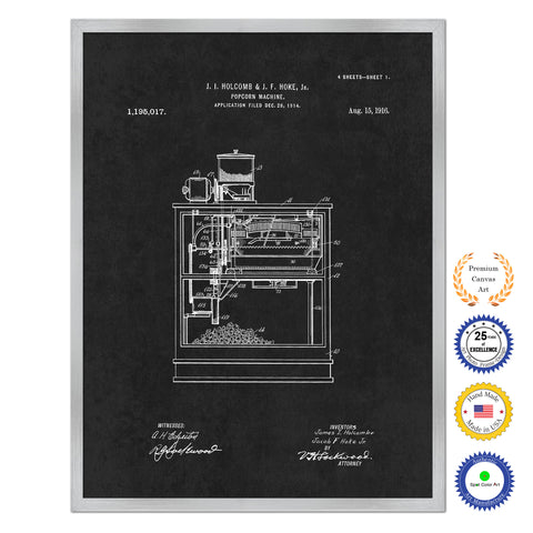 1916 Popcorn Machine Old Patent Art Print on Canvas Custom Framed Vintage Home Decor Wall Decoration Great for Gifts