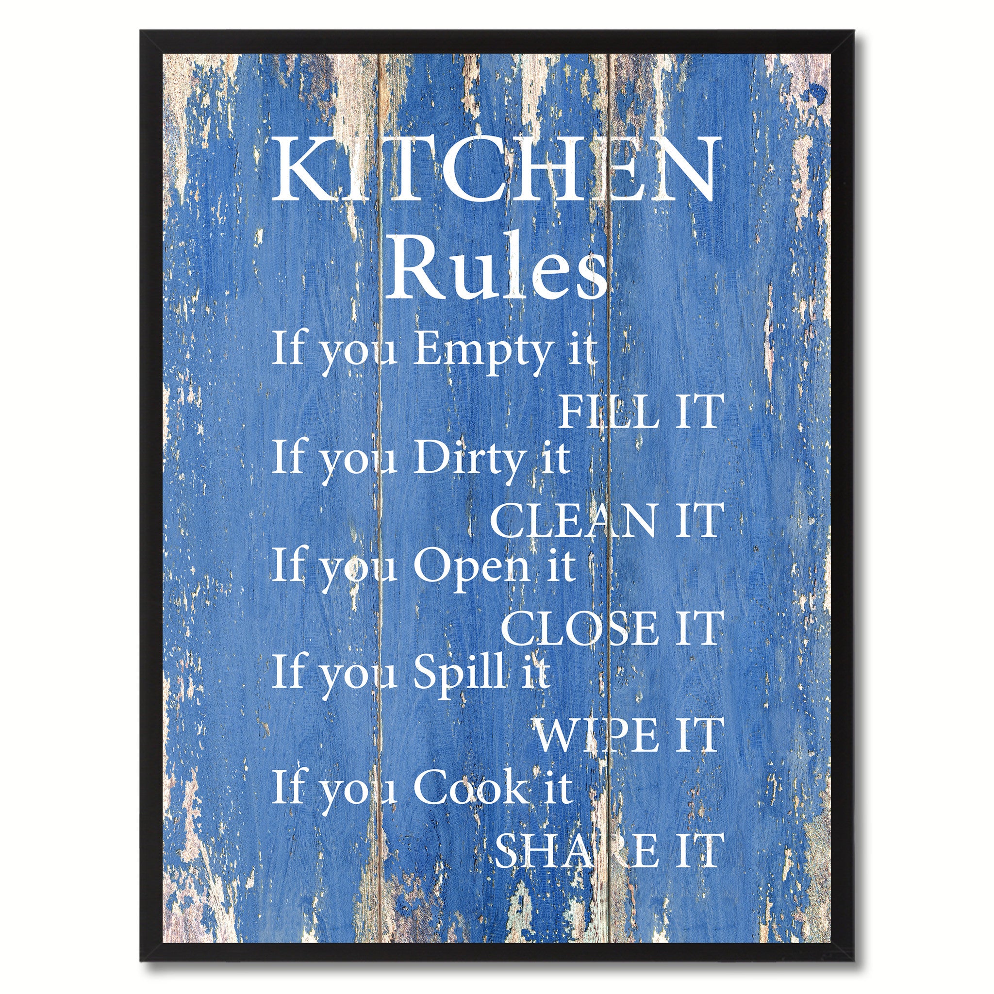 Kitchen Rules Saying Canvas Print, Black Picture Frame Home Decor Wall Art Gifts