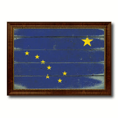 Alaska State Vintage Flag Canvas Print with Brown Picture Frame Home Decor Man Cave Wall Art Collectible Decoration Artwork Gifts