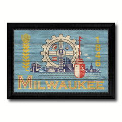 Milwaukee City Wisconsin State Texture Flag Canvas Print Black Picture Frame