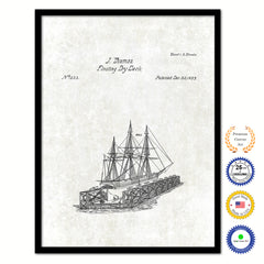 1837 Floating Dock Old Patent Art Print on Canvas Custom Framed Vintage Home Decor Wall Decoration Great for Gifts