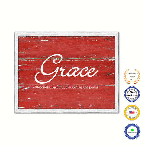 Grace Name Plate White Wash Wood Frame Canvas Print Boutique Cottage Decor Shabby Chic