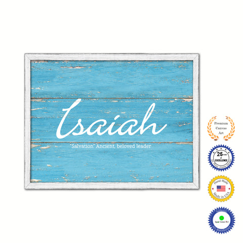 Isaiah Name Plate White Wash Wood Frame Canvas Print Boutique Cottage Decor Shabby Chic