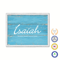 Isaiah Name Plate White Wash Wood Frame Canvas Print Boutique Cottage Decor Shabby Chic