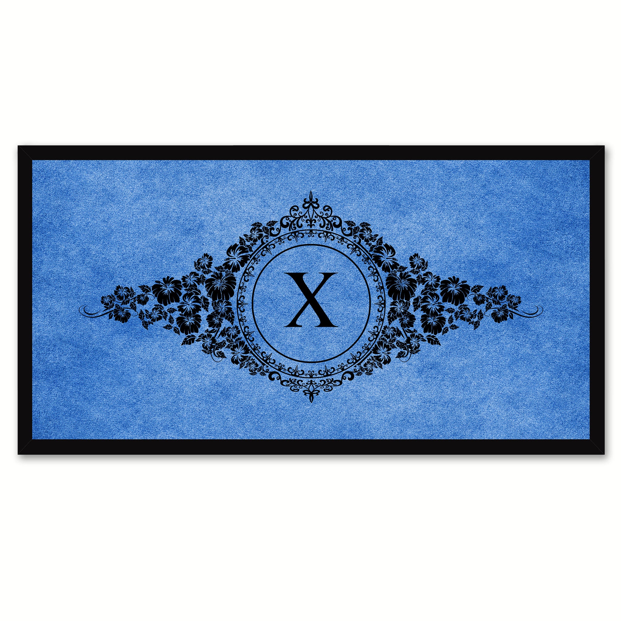 Alphabet Letter X Blue Canvas Print, Black Custom Frame