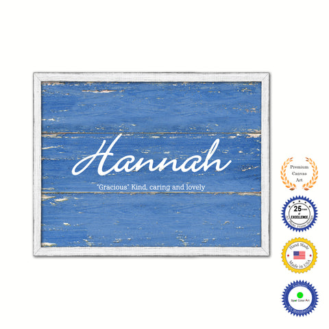 Hannah Name Plate White Wash Wood Frame Canvas Print Boutique Cottage Decor Shabby Chic
