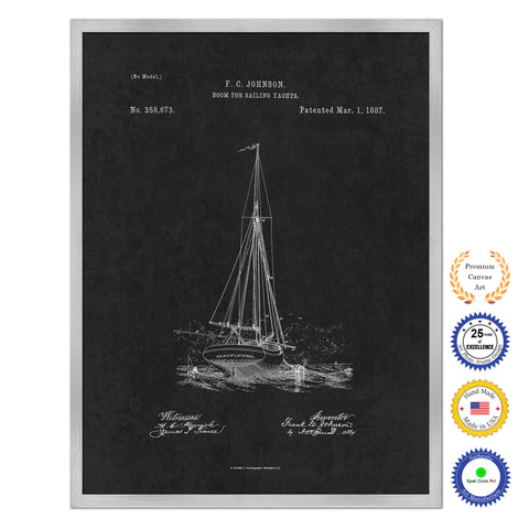 1887 Boom for sailing yachts Old Patent Art Print on Canvas Custom Framed Vintage Home Decor Wall Decoration Great for Gifts