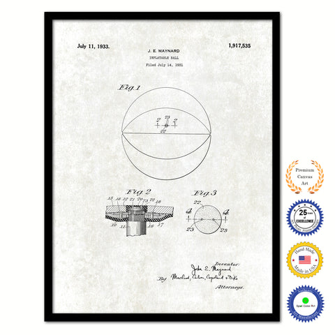 1933 Inflatable Ball Old Patent Art Print on Canvas Custom Framed Vintage Home Decor Wall Decoration Great for Gifts