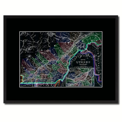 Quebec Montreal Vintage Vivid Color Map Canvas Print, Picture Frame Home Decor Wall Art Office Decoration Gift Ideas