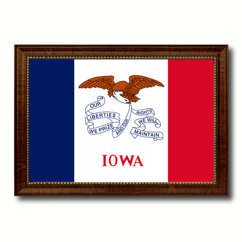 Iowa State Flag Canvas Print with Custom Brown Picture Frame Home Decor Wall Art Decoration Gifts