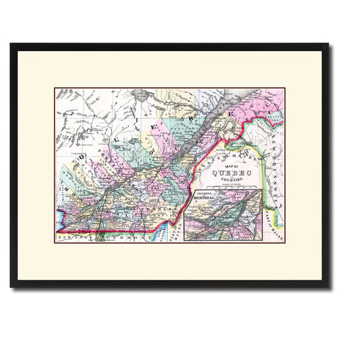 Quebec Montreal Vintage Antique Map Wall Art Home Decor Gift Ideas Canvas Print Custom Picture Frame
