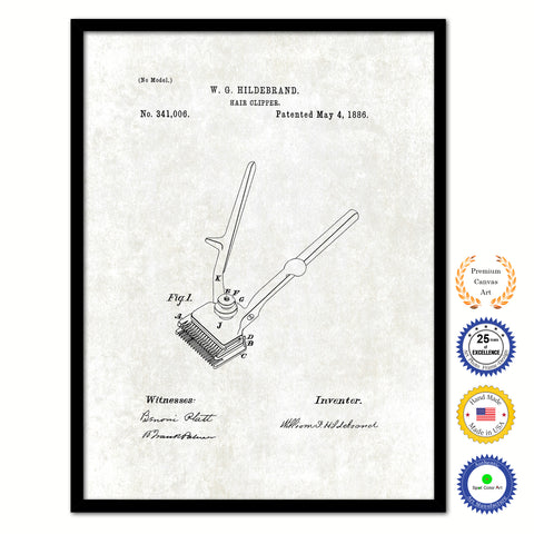 1886 Barber Hair Clipper Vintage Patent Artwork Black Framed Canvas Print Home Office Decor Great Gift for Barber Salon Hair Stylist