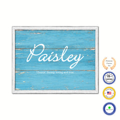 Paisley Name Plate White Wash Wood Frame Canvas Print Boutique Cottage Decor Shabby Chic