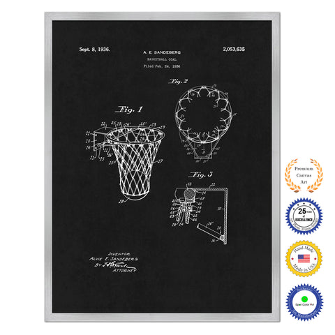 1936 Basketball Goal Old Patent Art Print on Canvas Custom Framed Vintage Home Decor Wall Decoration Great for Gifts