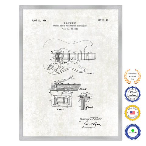 1956 Fender Guitar Tremolo Device for Stringed Instruments Old Patent Art Print on Canvas Custom Framed Vintage Home Decor Wall Decoration Great for Gifts