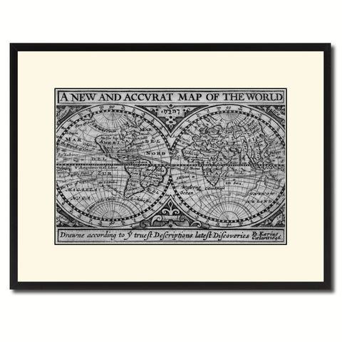 The World Vintage B&W Map Canvas Print, Picture Frame Home Decor Wall Art Gift Ideas