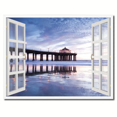 Manhattan Beach California Sunset View Picture French Window Framed Canvas Print Home Decor Wall Art Collection