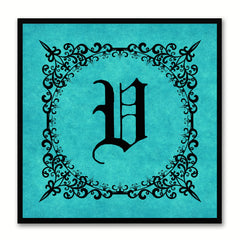 Alphabet V Aqua Canvas Print Black Frame Kids Bedroom Wall Décor Home Art