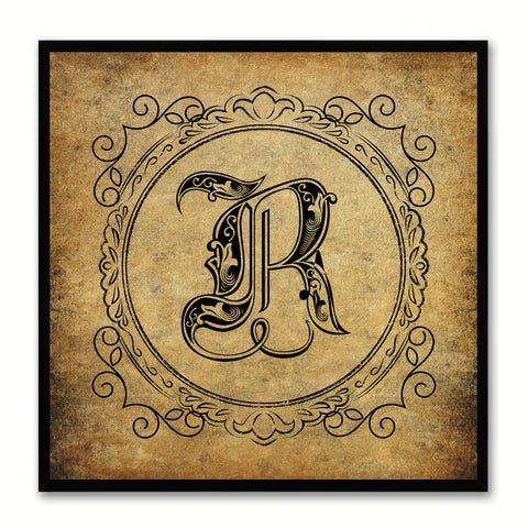 Alphabet R Brown Canvas Print Black Frame Kids Bedroom Wall Décor Home Art