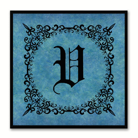 Alphabet V Blue Canvas Print Black Frame Kids Bedroom Wall Décor Home Art