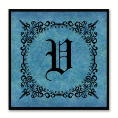 Alphabet V Blue Canvas Print Black Frame Kids Bedroom Wall Décor Home Art