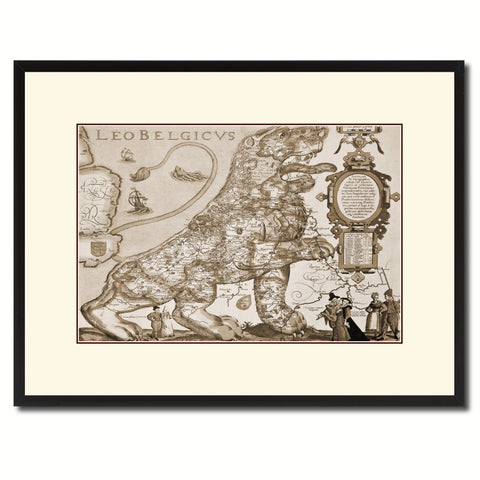 Leo Belgicvs Vintage Sepia Map Canvas Print, Picture Frame Gifts Home Decor Wall Art Decoration