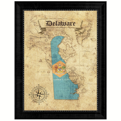 Delaware State Flag Vintage Canvas Print with Black Picture Frame Home DecorWall Art Collectible Decoration Artwork Gifts