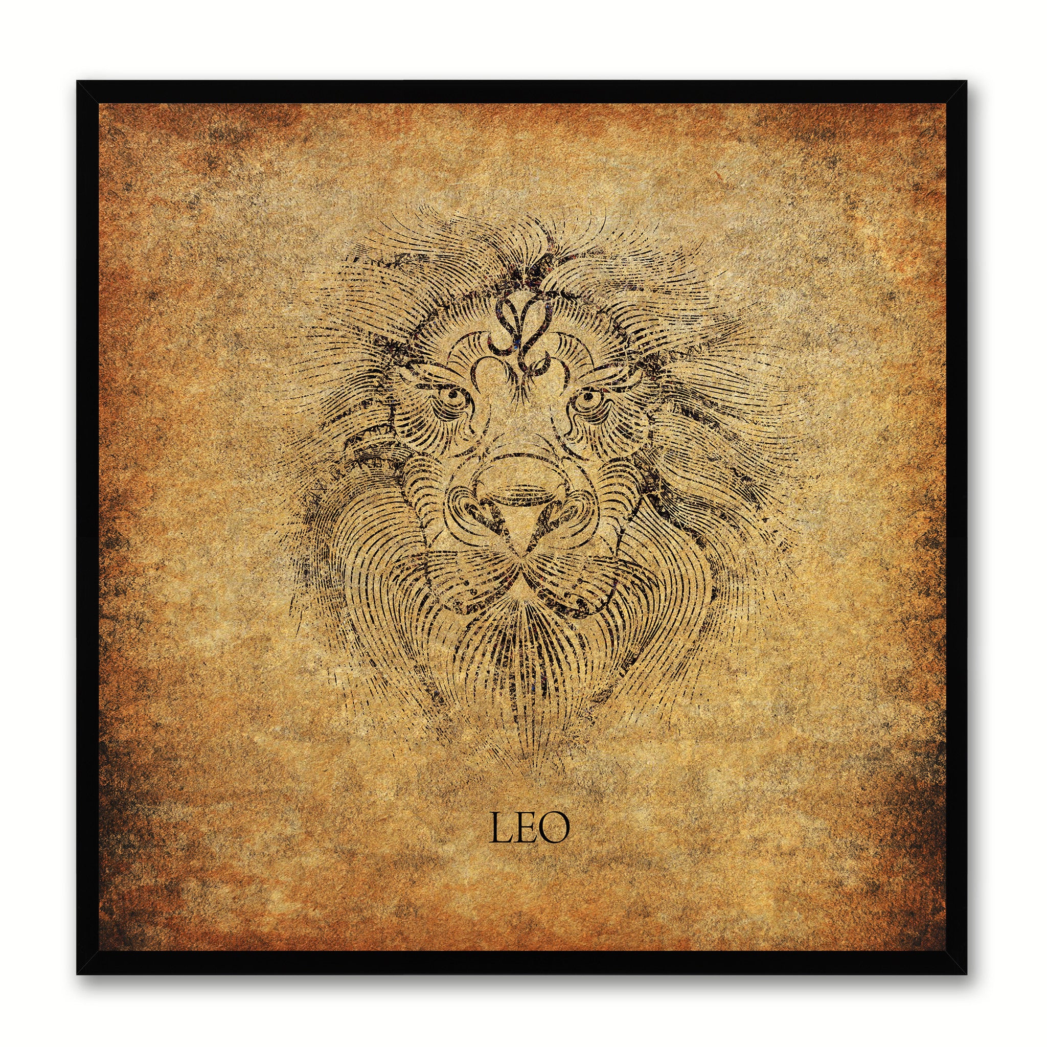 Zodiac Leo Horoscope Brown Canvas Print, Black Custom Frame