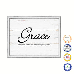 Grace Name Plate White Wash Wood Frame Canvas Print Boutique Cottage Decor Shabby Chic