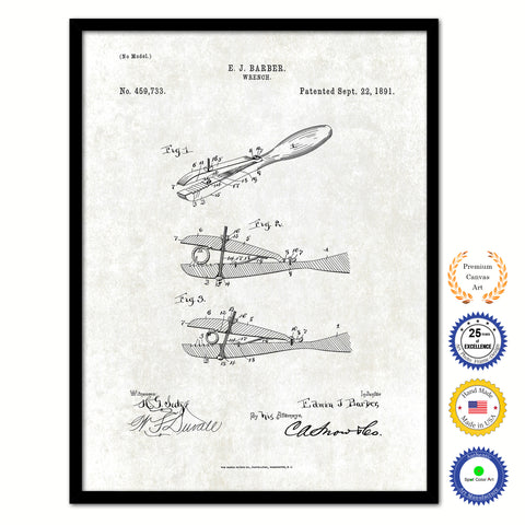 1891 Wrench Old Patent Art Print on Canvas Custom Framed Vintage Home Decor Wall Decoration Great for Gifts