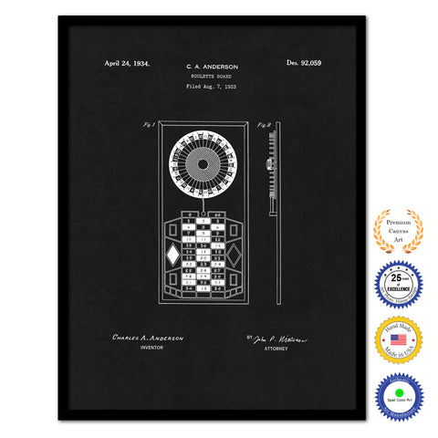 1934 Roulette Wheel Board Old Patent Art Print on Canvas Custom Framed Vintage Home Decor Wall Decoration Great for Gifts