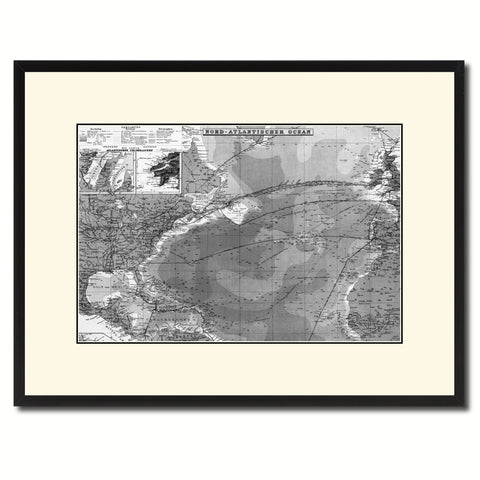 North Atlantic Telegraph Lines Stieler Vintage B&W Map Canvas Print, Picture Frame Home Decor Wall Art Gift Ideas