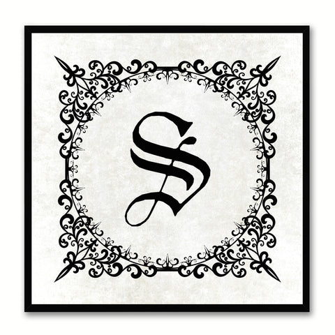 Alphabet S White Canvas Print Black Frame Kids Bedroom Wall Décor Home Art