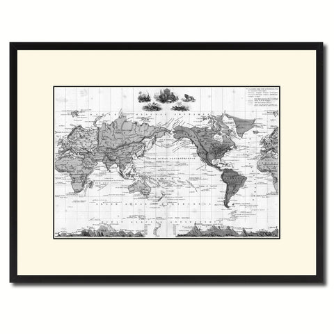 World Vintage B&W Map Canvas Print, Picture Frame Home Decor Wall Art Gift Ideas