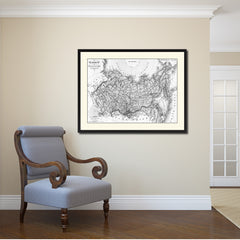 Spain Portugal Vintage B&W Map Canvas Print, Picture Frame Home Decor Wall Art Gift Ideas