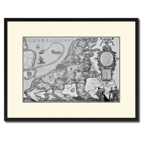 Leo Belgicvs Vintage B&W Map Canvas Print, Picture Frame Home Decor Wall Art Gift Ideas