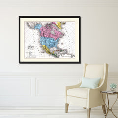 North America Canada Mexico Vintage Antique Map Wall Art Home Decor Gift Ideas Canvas Print Custom Picture Frame
