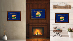 Montana State Vintage Flag Canvas Print with Brown Picture Frame Home Decor Man Cave Wall Art Collectible Decoration Artwork Gifts