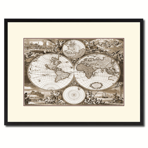 Frederick Ee Wit   Vintage Sepia Map Canvas Print, Picture Frame Gifts Home Decor Wall Art Decoration