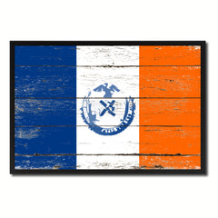 New York City New York State Flag Vintage Canvas Print with Black Picture Frame Home Decor Wall Art Collectible Decoration Artwork Gifts