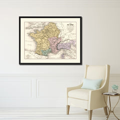 France Vintage Antique Map Wall Art Home Decor Gift Ideas Canvas Print Custom Picture Frame