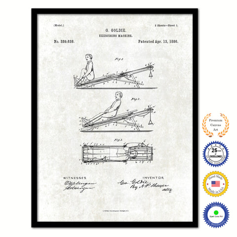 1886 Exercising Machine Old Patent Art Print on Canvas Custom Framed Vintage Home Decor Wall Decoration Great for Gifts