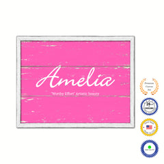 Amelia Name Plate White Wash Wood Frame Canvas Print Boutique Cottage Decor Shabby Chic