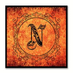 Alphabet N Orange Canvas Print Black Frame Kids Bedroom Wall Décor Home Art